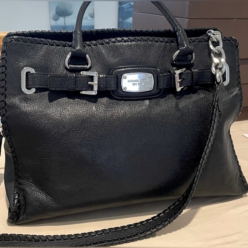 Michael Kors large black leather shoulder bag